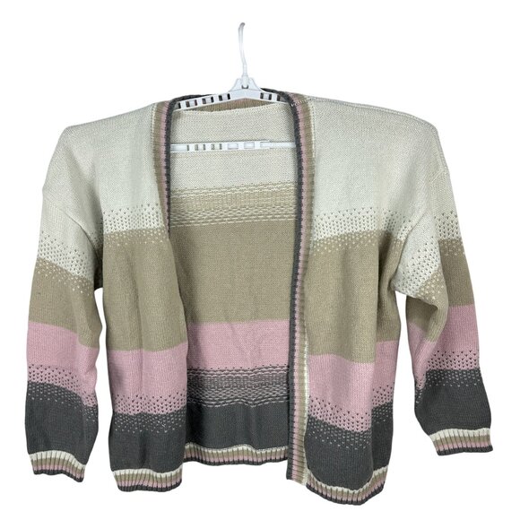 Striped Open-Front Cardigan 3XL Polyester Womens Sweater Pink/Taupe/Gray - Picture 1 of 4